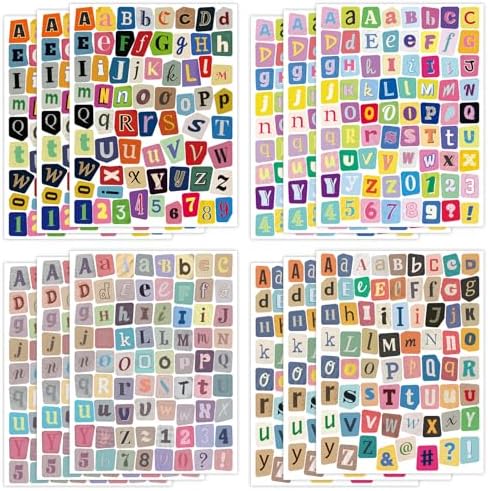 828PCS Letter Stickers for Scrapbooking,12Sheets Magazine Alphabet Stickers