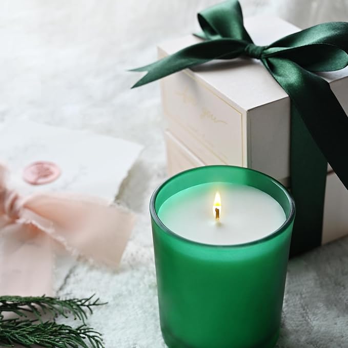 SHOWIN Thick Candle Jars for Making Candles 12 Pcs, 7 OZ Empty Jars with Wood Lids for Candle Making, Sample Container, Frosted Green
