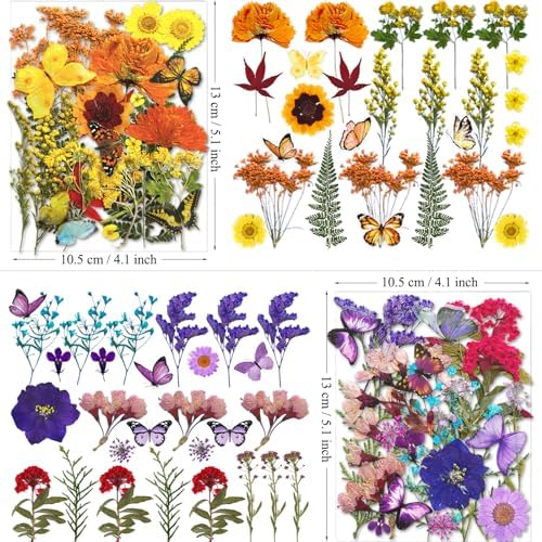 MIKIYA 103Pcs Dried Pressed Flowers with Butterfly Stickers for Resin Molds, Real Natural Bulk Dry Floral Leave for DIY Art Crafts, Epoxy Jewelry, Candle, Soap Making, Nails Decors