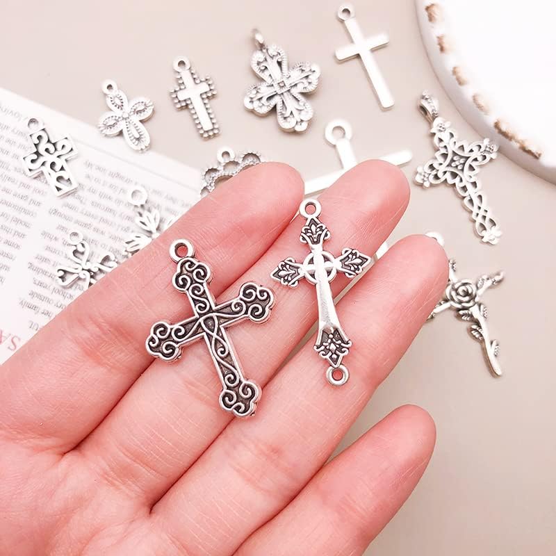 WOCRAFT 120pcs Antique Silver Cross Charms for Jewelry Making Alloy Cross Charms for DIY Crafts (SN024)