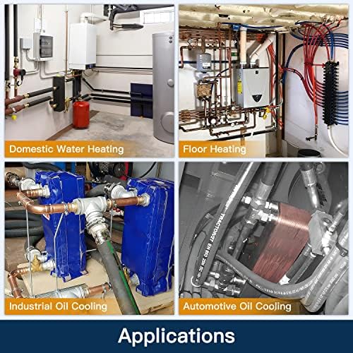 4"x12" 30 Plates Heat Exchanger with 1" MPT Port Water to Water 316L Stainless Steel Brazed Plate Heat Exchanger for Water Heating, Floor Heating, Commercial and Industrial Refrigeration