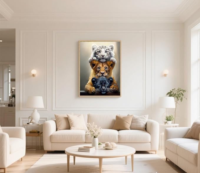 Diamond Art Kits for Adults,Three Tigers Diamond Painting Kit 11.8x15.8inch | 5D DIY Full Round Drill Paint by Diamond,Diamond Dot Gem Art Crafts,for Home Art Wall Beginners