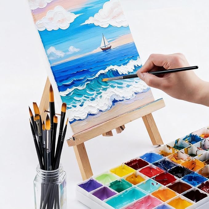 Transon 16 pcs Artist Paint Brush Set Versatile for Acrylic Painting Watercolor Painting Gouache Painting Black Color