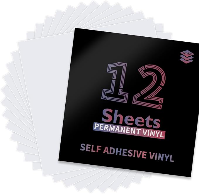 Lya Vinyl White Permanent Vinyl, 12 Pack Matte Vinyl for Cutting Machine, 12"x12" Self Adhesive Vinyl Sheets for Decor Sticker, Party Decoration, Craft Projects