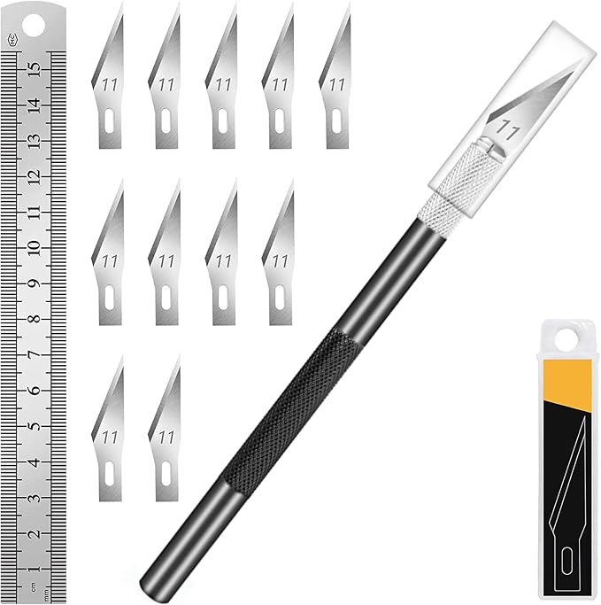 DIYSELF Precision Hobby Knife with 10 Extra #11 Blades, 6-Inch Metal Ruler | Exacto Knife Kit with Steel Ruler for Crafting, Polymer Clay, Paper, Vinyl & Model Projects, Crafters & Modelers, Black