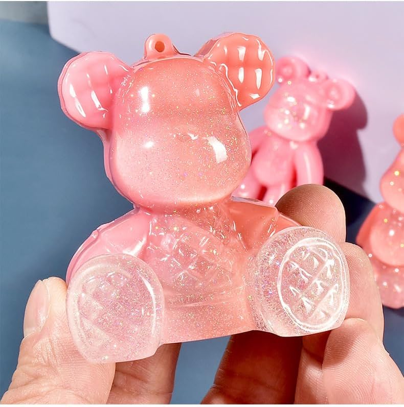 7 PCS 3D Bear Keychain Resin Mold for Epoxy Teddy Bear Pendant Silicone Mold with Hole Jewelry Making Craft Animal Epoxy Casting Molds for Candy Fondant