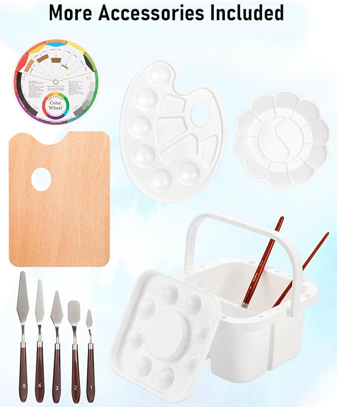Nicpro 158PCS Deluxe Art Painting Kit for Artist with Easel, Paints & Brush | Professional Metal and Solid Beech Wood Easel, Acrylic, Oil & Watercolor Paint Set, Paint Brushes, Canvas, Palette, Paper Pad
