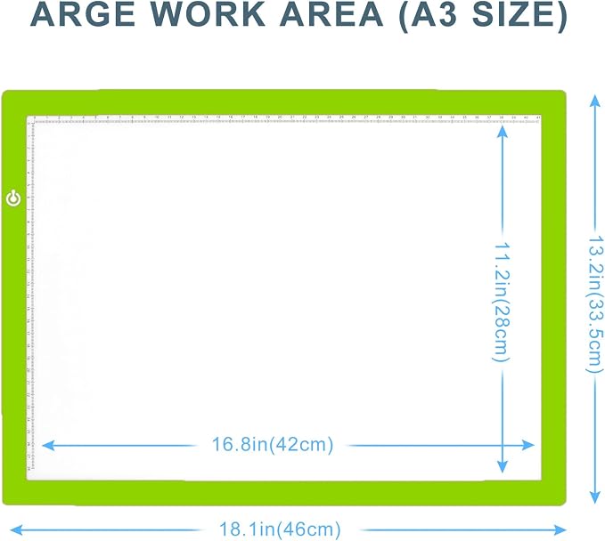 A3 Copy Light Board Tracing Box, Ultra-Thin Adjustable Drawing Tablet USB Power Artcraft LED Tracer Light Pad for Diamond Art Painting Accessories, Sketching, Animation, Quilting, Stenciling (Green)