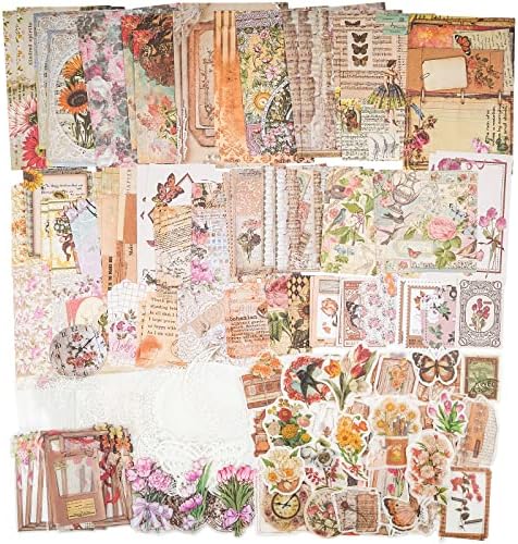 Knaid 200 Piece Vintage Ephemera Bundle - Paper & Sticker Kit for Junk Journaling, Scrapbooking, Planners, Bullet Journals, Collage, Decoupage - Cottagecore Themed - Pastel/Earthy Tones