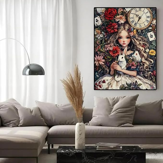 YUXUANKANG Diamond Painting Kits for Beginners，5D Diamond Art Kits for Adults, Diamond Art Club Diamond Painting Kits, Rabbit, Clock and Flowers 12X16 Inch