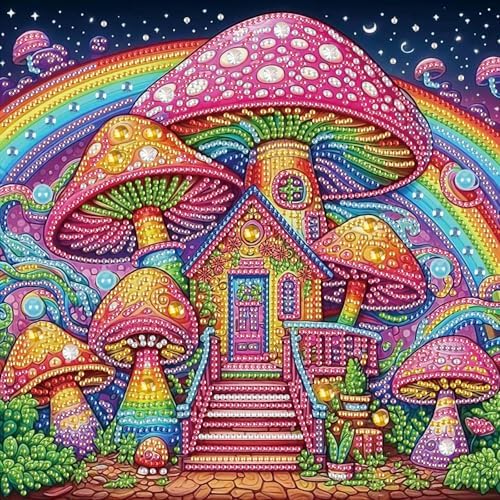 AiYuanzsh Mushroom House Diamond Art Painting Kits for Adults, 5D Special Shape Diamond Art Kits for Beginners, Crystal Rhinestones Diamond Art Painting for Home Wall Decoration Gift 12×12 inch