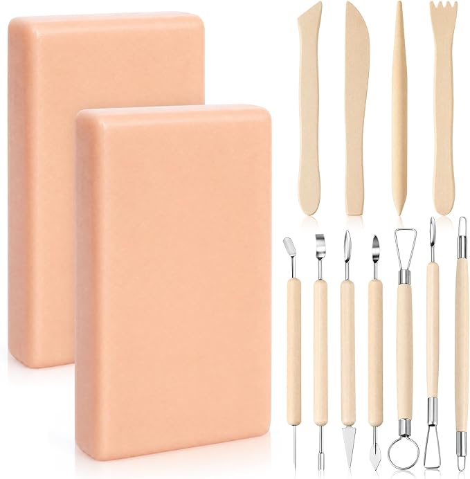 Thenshop 2.2 lb Living Doll Clay Kit Include Beige Polymer Clay and 11 Sculpting Tools Accessories for Bjd Reborn Doll Sculpting, DIY Figure Face Hand & Body Craft