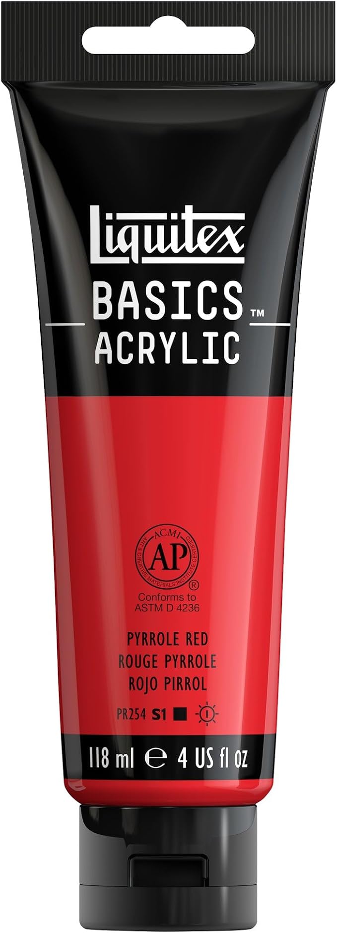 Liquitex BASICS Acrylic Paint, 4-oz Tube, Pyrrole Red | Medium Viscosity, Satin Finish, Lightfast, Fine Art Pigments, Range of Opacities, Easy Blending