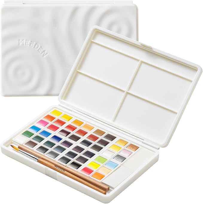 MEEDEN Portable Watercolor Paint Set: 48 Colors Watercolor Paints for Adult | Art Paint Kit with Brush, Palette, Art Supplies - Watercolors Travel Set for Adult Teens Beginner Amateur