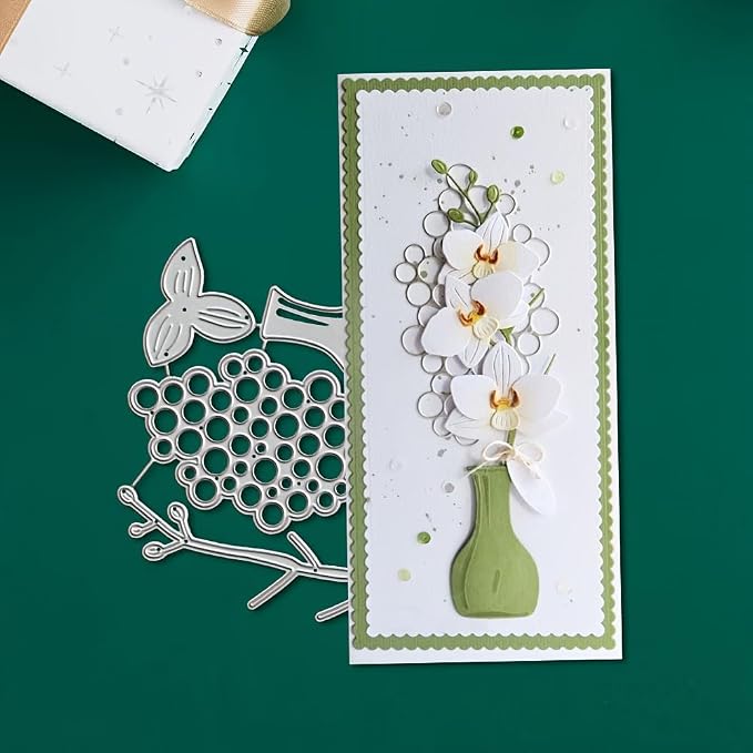 Lapoo Flowers Cutting Die for Scrapbooking - Durable Metal Cutting Die for DIY Scrapbook Photo Album Decorative Paper Card, Metal Card Making Supplies (Flowers in The Vase 4.3 x 4.3 in)