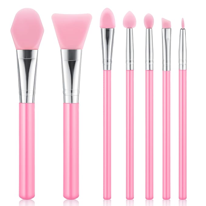 7PCS Silicone Brush Applicator Kit, Resin Brush Applicator UV Resin Brushes Applicators Jelly Brushes Applicators for Cream Makeup Products and Epoxy Art Crafting, Pink