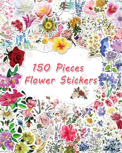 AOWDIAO 150 Pcs Flower Stickers Waterproof Floral Vinyl Stickers Decals for Water Bottles Laptop Scrapbooking Journaling