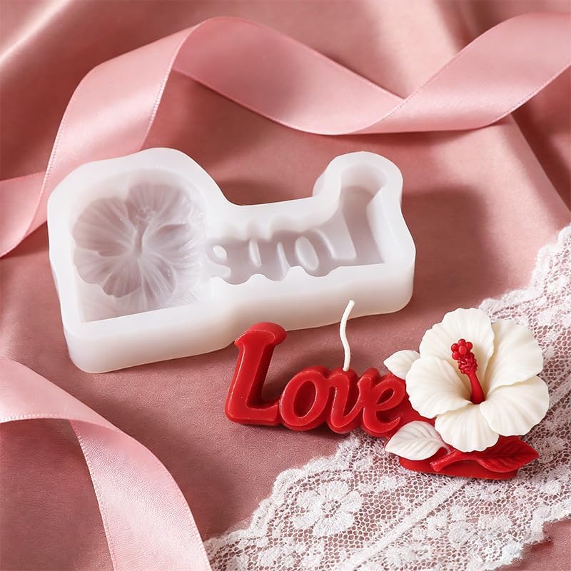 Konrisa 3D Flower Love Resin Molds for Candle Making, Large Hibiscus Candle Molds, Handmade Aromatherapy Candles Making Molds Craft Supplies