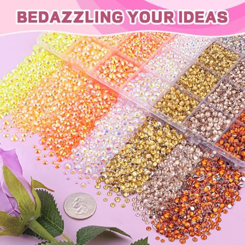 20000Pcs Yellow Rhinestones for Bedazzling with B7000 Jewelry Glue, Resin Rhinestones for Crafting Crafts DIY, Bedazzler Kit Gems for Clothing Shoes Tumblers Fabric Nail Art Assorted Size 3/4/5/6mm