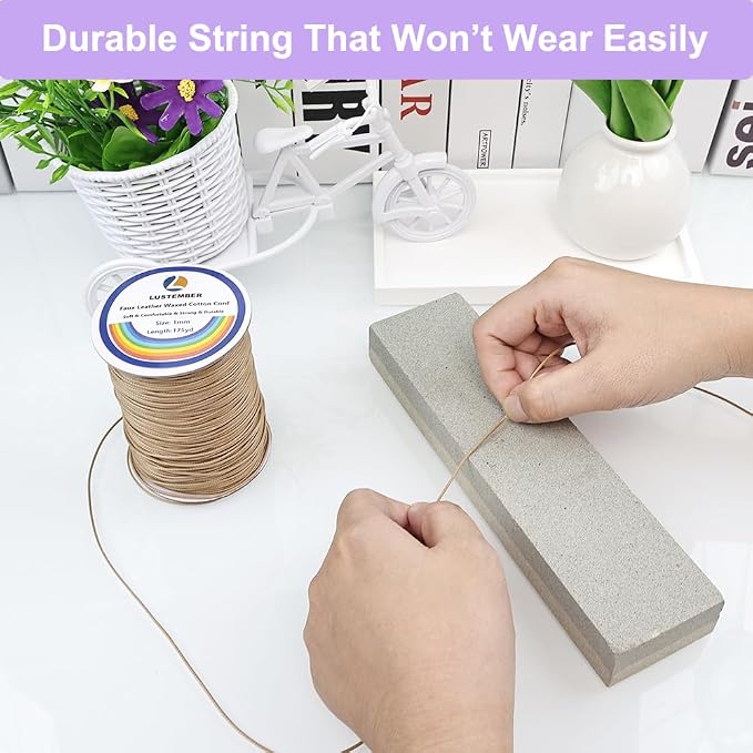 LUSTEMBER 1mm Faux Leather Waxed Cotton Cord, 175 Yards – Durable Necklace String, Soft and Textured Cord for Necklaces, Bracelets, and Jewelry Making