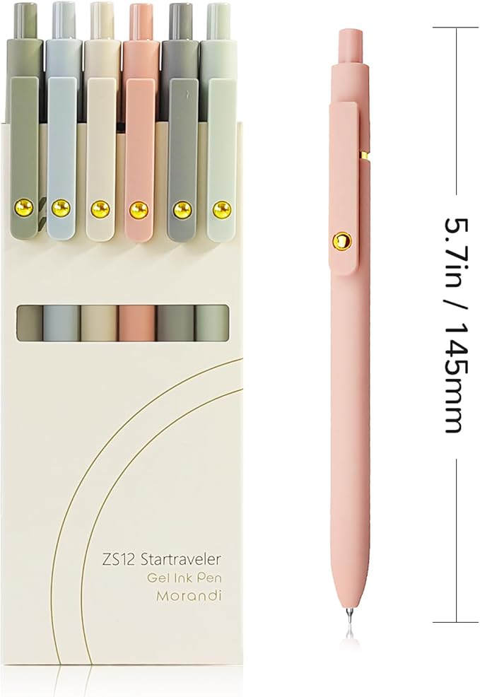 YOXMJDB Gel Pens, 6 Pcs 0.5mm Fine Point Smooth Writing Pens Cute Pens, High-End Series Black Ink Pens for Journaling Note Taking, School Office Supplies for Women Men (6 Pcs Gold Morandi)