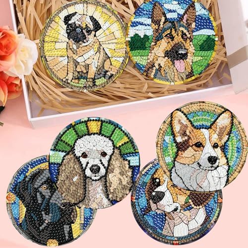 8 Pack Diamond Art Coasters,Dog Animal Diamond Painting Coasters Kits