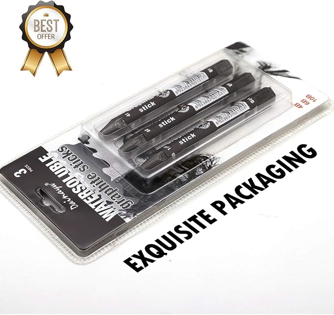 Graphite Stick Set - Water Soluble - 4B 6B 10B, Art Drawing Supplies for Sketch & Shading Pencils, Artist Sketching - 3 Pcs