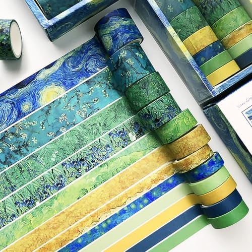 CooBigo 12 Rolls Washi Tape Set, Decorative Masking Tapes for Arts Scrapbook Planner Journaling Supplies Gift Wrapping DIY Crafts (Fangao Impression)