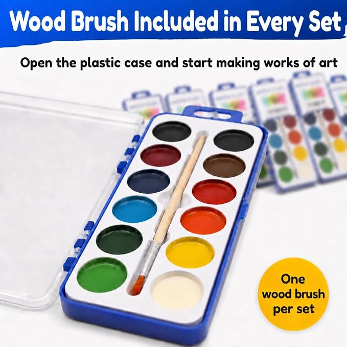 Color Swell 8 Color Bulk Watercolors with Wood Brushes, 20 Pack