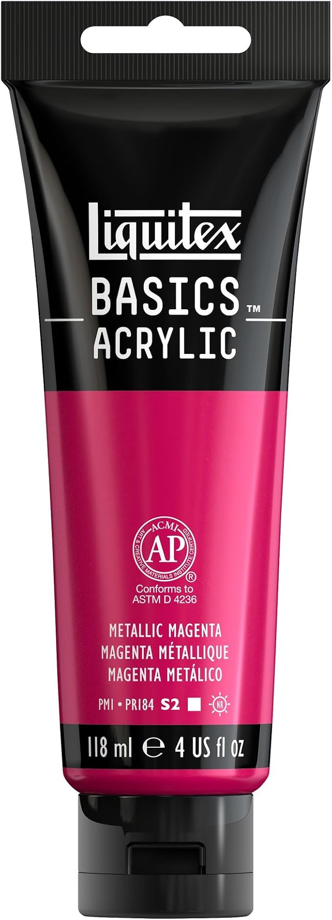 Liquitex BASICS Acrylic Paint, 4-oz Tube, Metallic Magenta | Medium Viscosity, Satin Finish, Lightfast, Fine Art Pigments, Range of Opacities, Easy Blending