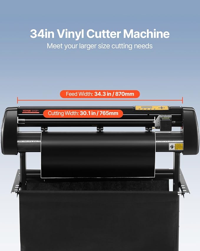 VEVOR Vinyl Cutter Machine 34 inches Bundle Manual Vinyl Plotter Cutter | For Cutting Multiple Materials, with Signmaster Software for Design and Cut, with Supplies and Tools, Monochrome, Black