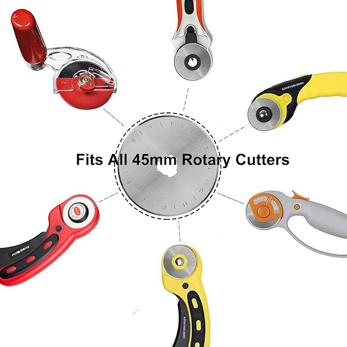 45mm Rotary Cutter Blades 5-Pack Replacement Blades Fits Fits Fiskars, OLFA,Martelli,Dremel,Truecut,DAFA for Quilting Scrapbooking Sewing Arts & Crafts Sharp and Durable Cutter Blade (silver)
