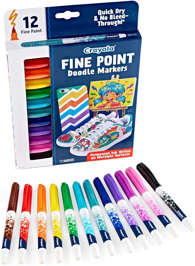 Crayola Fine Point Markers (12ct), No Bleed Fine Tip Markers for Adult Coloring, Art Marker Set, Calligraphy & Drawing Art Supplies