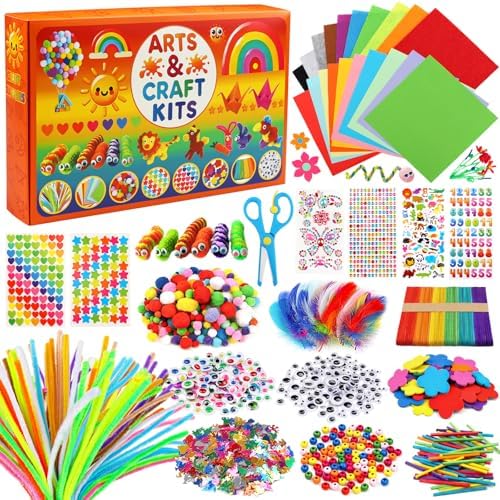 DOITEM Pipe Cleaners Craft Supplies, 1800Pcs Arts and Crafts Supplies DIY School Craft Project Including Pipe Cleaner Pom Poms Craft Kits for Kids Over 8 Years Old