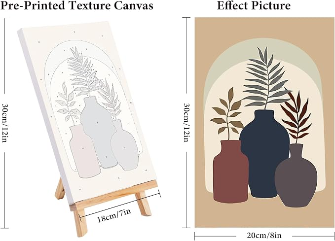 4 Pack Framed Paint by Numbers Kit for Adults Plant with Wooden Easel | With Frame Canvas 8x12 IN, For Adults Beginner, DIY Acrylic Painting Simple, Stress Relief Craft Kits, Home Wall Decor Gift