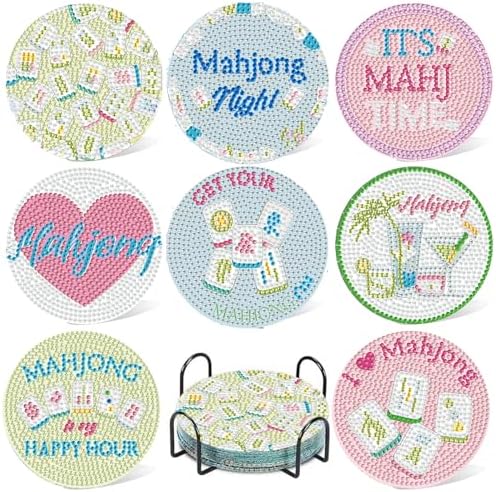 CRZMODE 8 Pcs Diamond Art Coasters Kits, Mahjong Diamond Painting Coasters