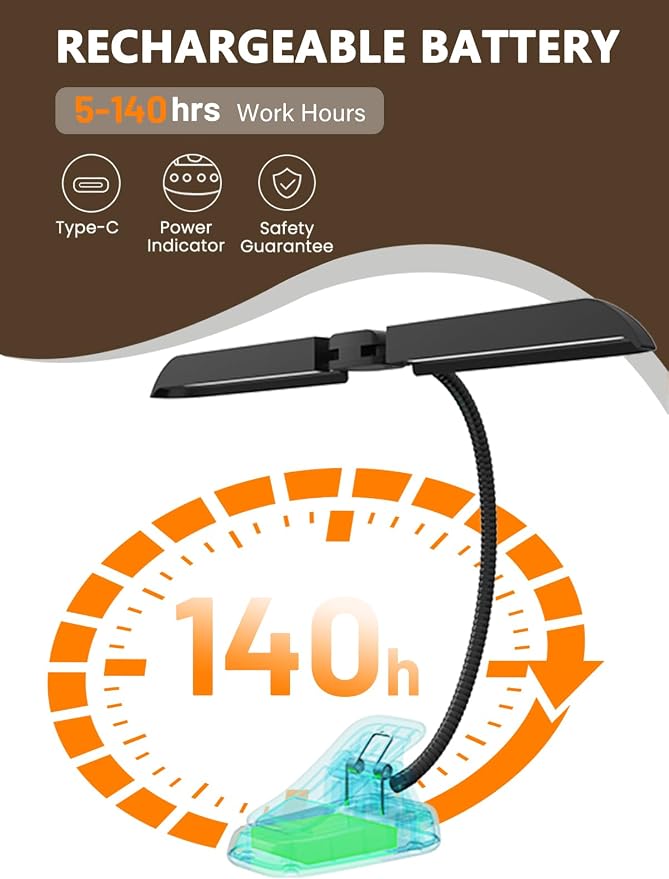 Vekkia 96 Led Rechargeable Music Stand Light - Folding Clip On Piano Lamp