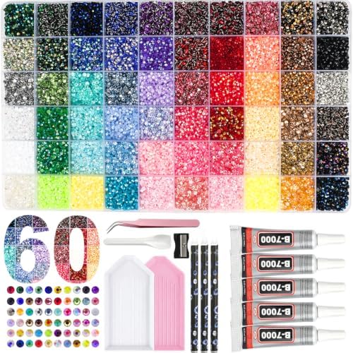 1 Boxes 60 Color 75000+Pcs Rhinestones for Bedazzling Kit 3mm
