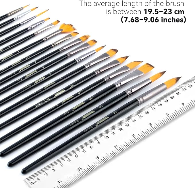 Transon 16 pcs Artist Paint Brush Set Versatile for Acrylic Painting Watercolor Painting Gouache Painting Black Color