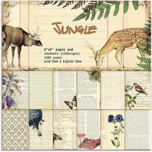 Vintage Woodland Creature Cute Decopodge Paper Pack 6x6, Christmas Deer Decor Floral Pattered Single-Sided Printed Scrapbook Paper Pad For Jurnals, Scrapbooking, Cardmaking Crafts Supplies-24s