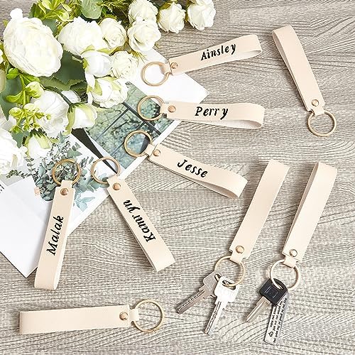 Wavyknot 100 Pcs Leather Keychain Blanks, 5.6 x 0.8 Inches, Beige