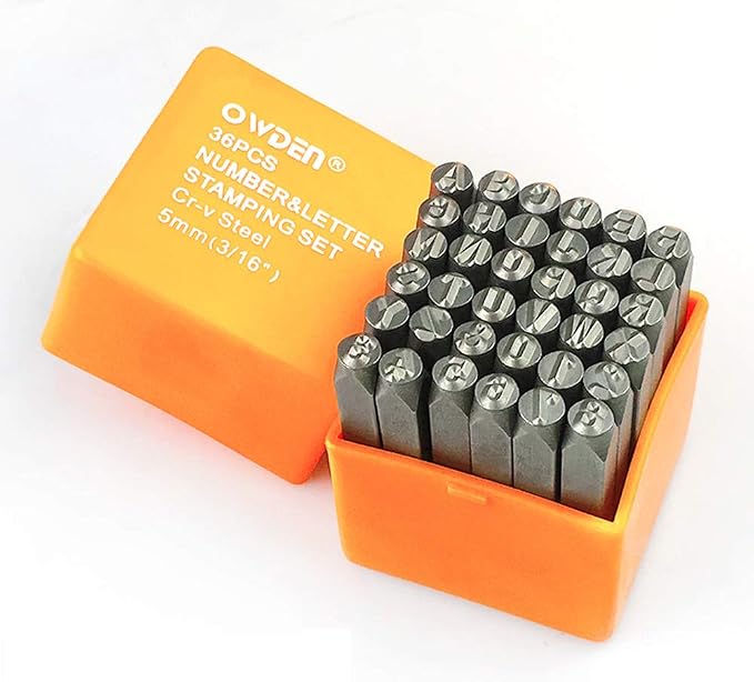 OWDEN 36Pcs Steel Metal Stamps Set,Heat-Treated Alloy Steel 5mm (3/16").