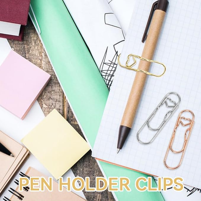 15 PCS Pen Holder for Notebook, Metal Pen Clips, Paper Clip Pen Holders for Journal, Planner, Pen Holder Clip Pencil Holder, Office School Supplies, Gold/Silver/Rose Gold
