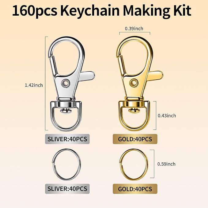 LEOBRO 160PCS Lobster Claw Clasps and Key Rings, Keychain Making kit, Keychains Clips and Key Chain Ring, for Key Chains, Jewelry Making, Art Crafts, Gold & Silver