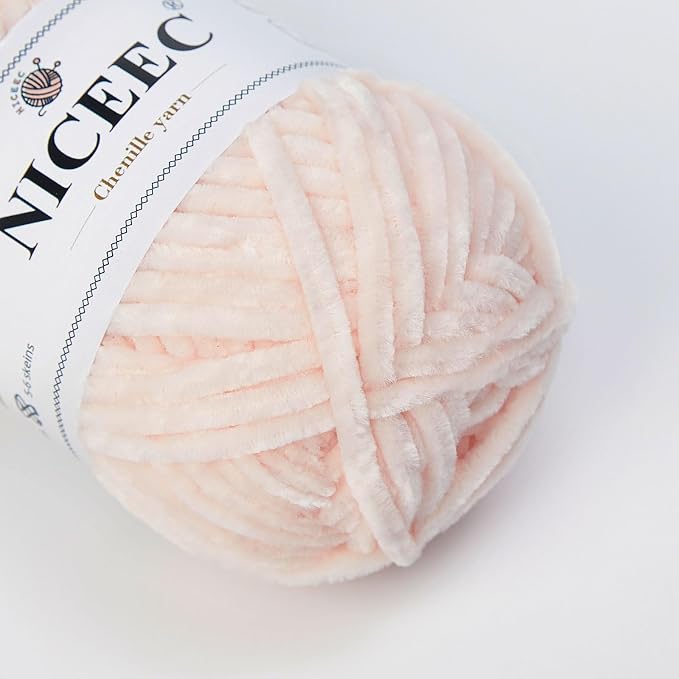 NICEEC 3 Skeins Soft Chenille Yarn 3 x85m (3X 93yds, 3X 50g)_Skin