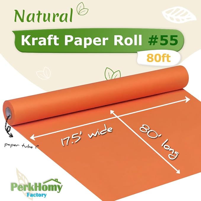 PerkHomy OrangeRed Kraft Paper Roll 17.5" x 960" (80') for Gift Wrapping Bouquet Flower Art Painting Craft Writing Packaging Shipping 80GSM 55LB (OrangeRed, 17.5" x 80')