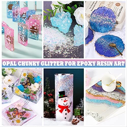 LET'S RESIN Opal Chunky Glitter for Resin, 12 * 10g Craft Glitter Powder | for Tumblers /Slime, Iridescent Chameleon Glitter Sequins Festival Decor(Each 0.35oz)