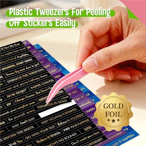 2398PCS Quote Stickers, Gold Foil Word Phrase Stickers for Junk Journal, Pre-Cut Motivational Inspirational Small Talk Labels for Scrapbook, DIY Craft Card Making (50 Sheets)