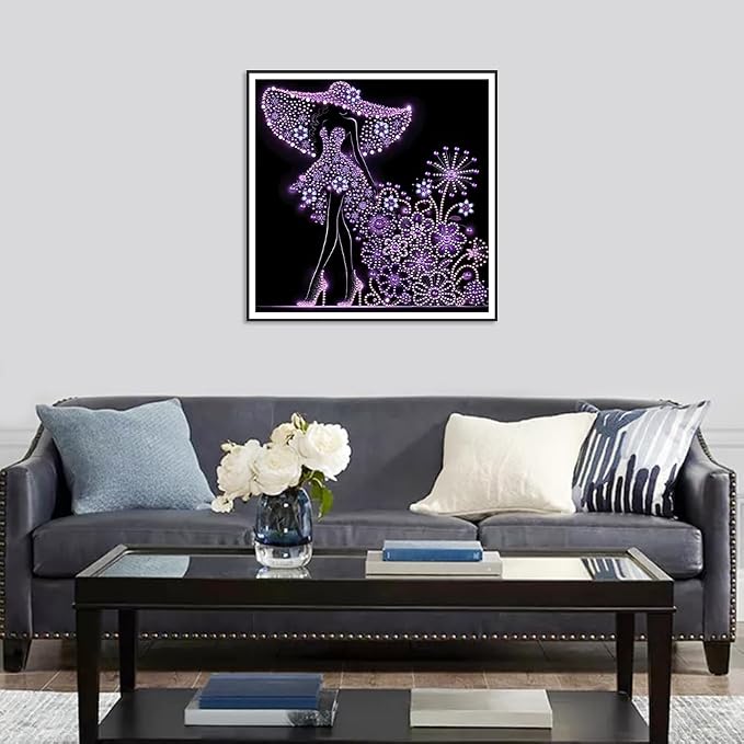 SJUTOUCI Elegant Women Diamond Art Kit for Adults, Diamond Painting Kit | Lady in Purple, Special Shape Gem Art, Crystal Rhinestones Bead Art, Diamond Dots Craft, Home Decor, DIY Gift, 12x12inch