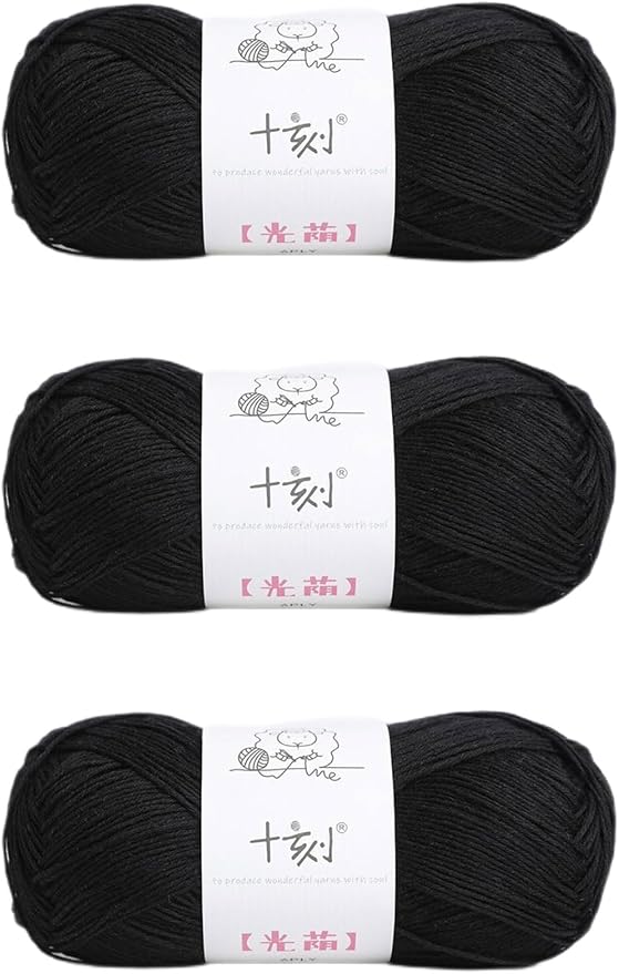 Linen Rayon Lyocell Blend Yarn, Superfine Fingering Weight (1), 150g/5.29oz (3 Strands, 50g/230yds per Strand)- 19 Black
